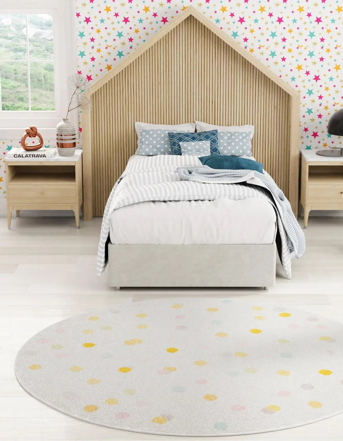 Ivory Polka Dot Round Rug