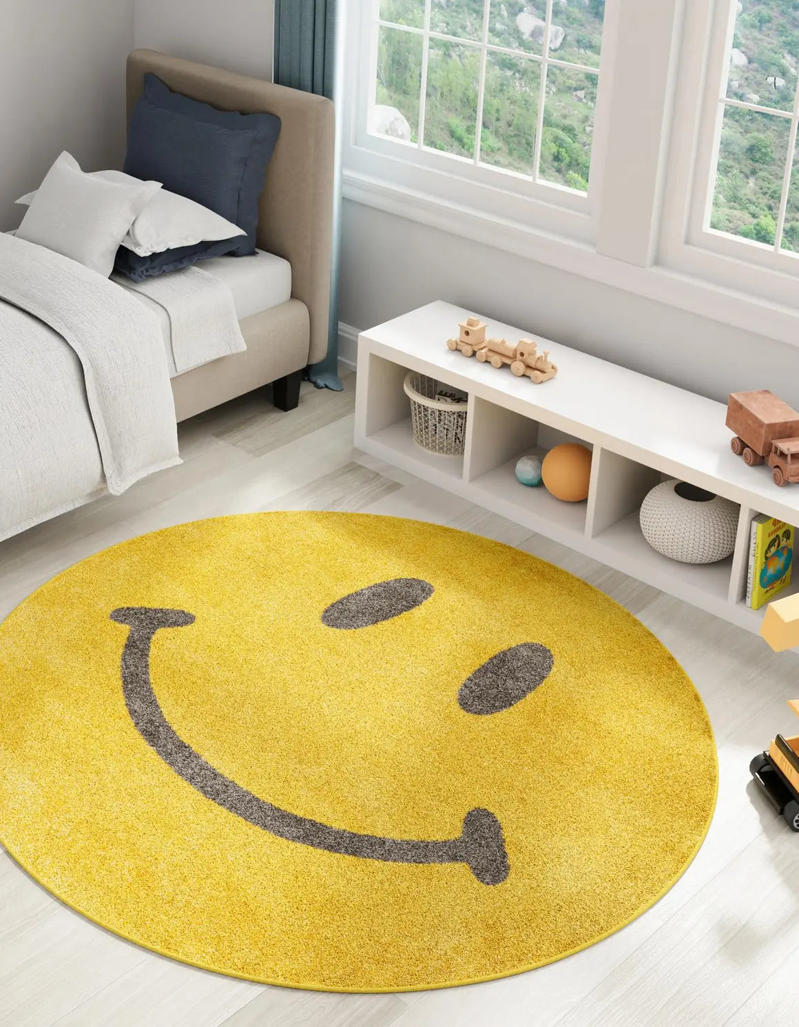 Yellow "Be Happy" Rug
