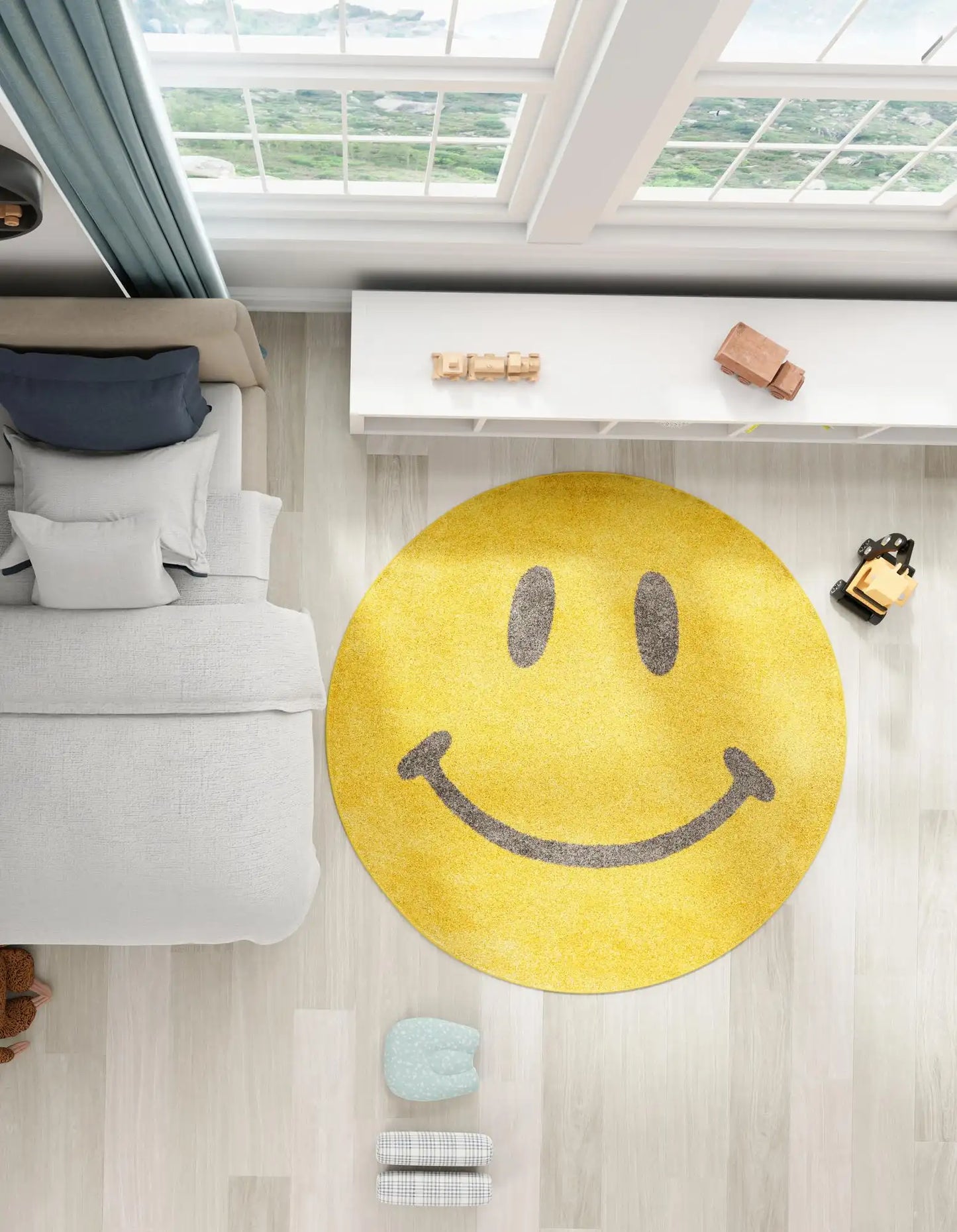Yellow "Be Happy" Rug