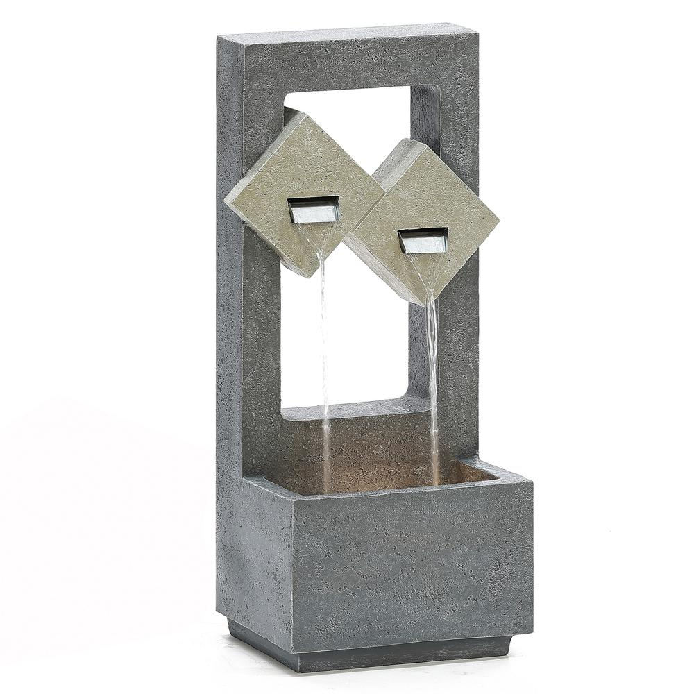 Cascading Gray Resin Rectangular Outdoor Fountain with LED Lights