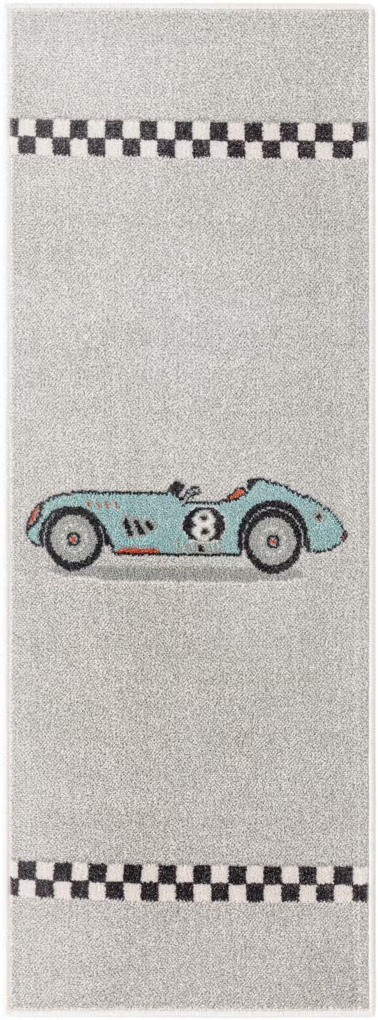 Gray Race Car Whimsy Runner Rug