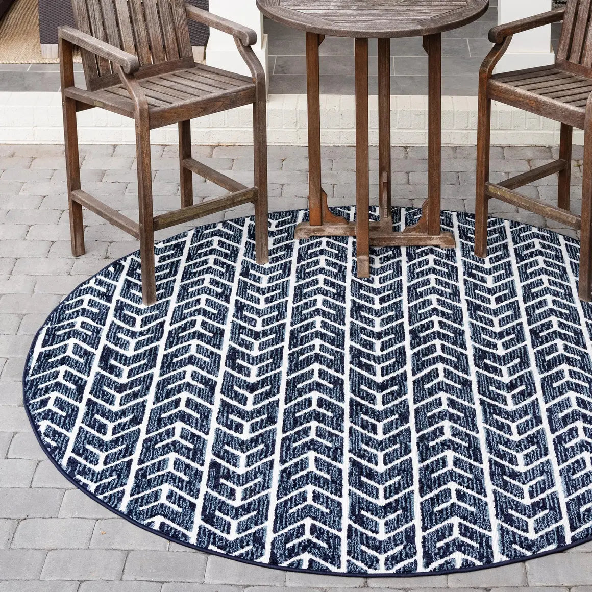 Navy Blue Sabrina Soto Indoor/Outdoor Round Rug