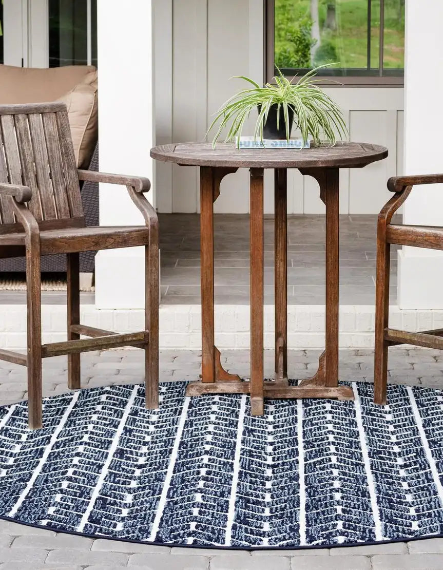 Navy Blue Sabrina Soto Indoor/Outdoor Round Rug