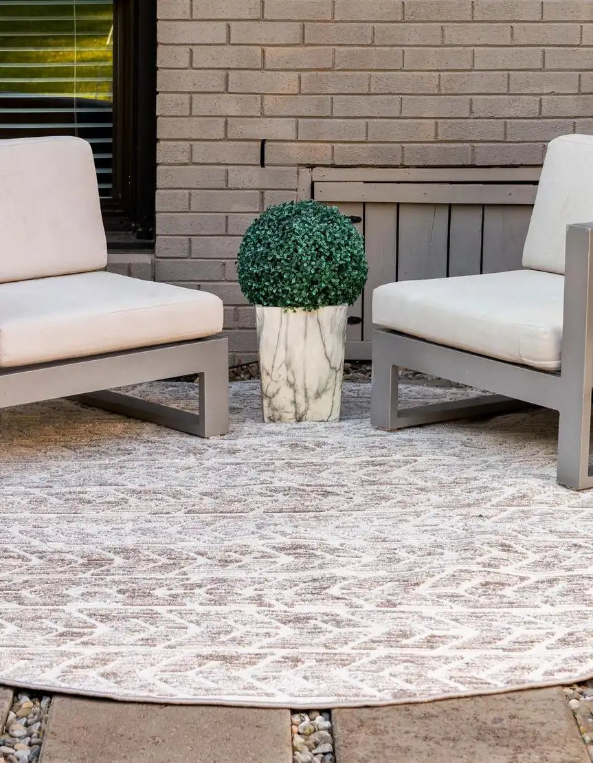 8' x 8' Beige Sabrina Soto Indoor/Outdoor Round Rug