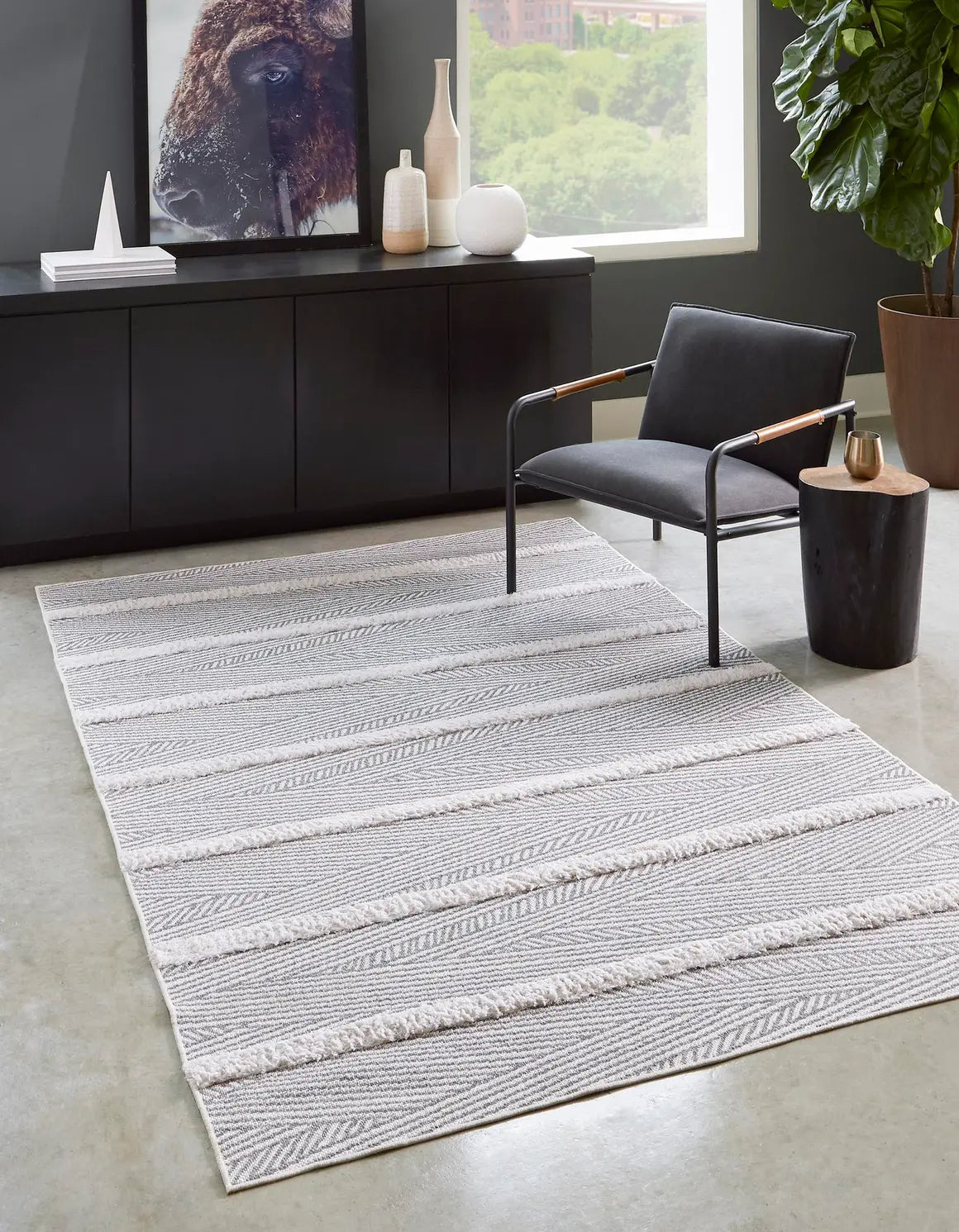 Anthracite Gray Sabrina Soto Casa Striped Rectangle Rug