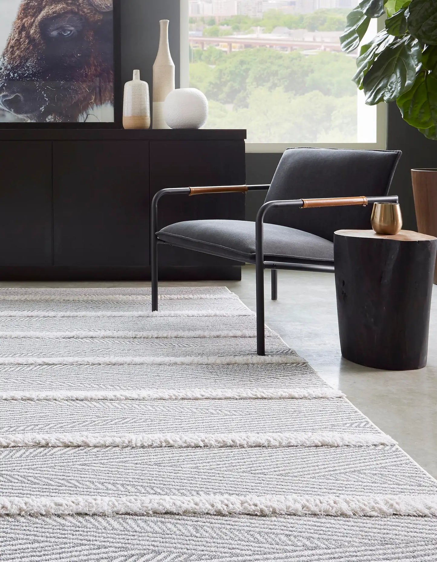 Anthracite Gray Sabrina Soto Casa Striped Rectangle Rug