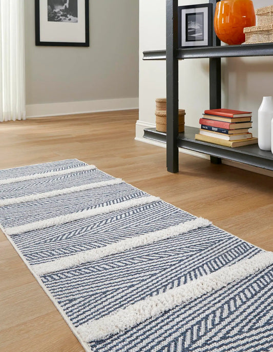 Navy Blue Sabrina Soto Casa Striped Runner Rug