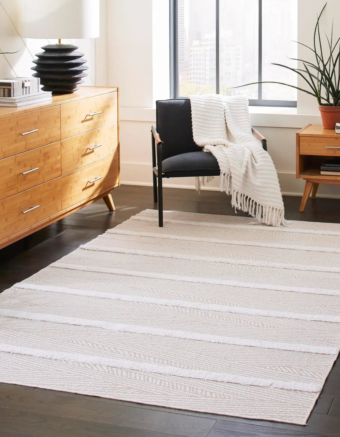 Beige Sabrina Soto Casa Striped Rectangle Rug