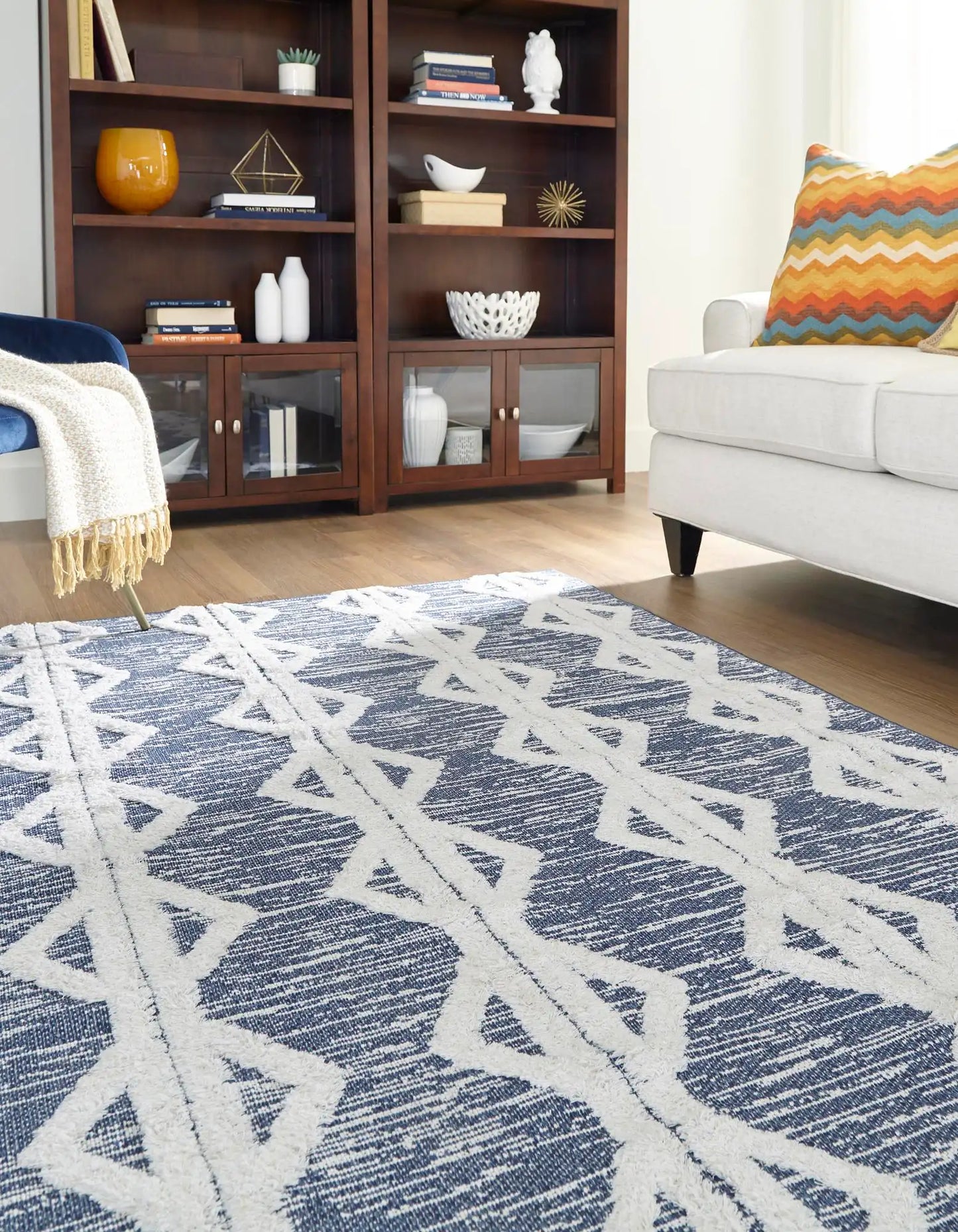 Navy Blue Sabrina Soto Casa Geometric Rectangle Rug