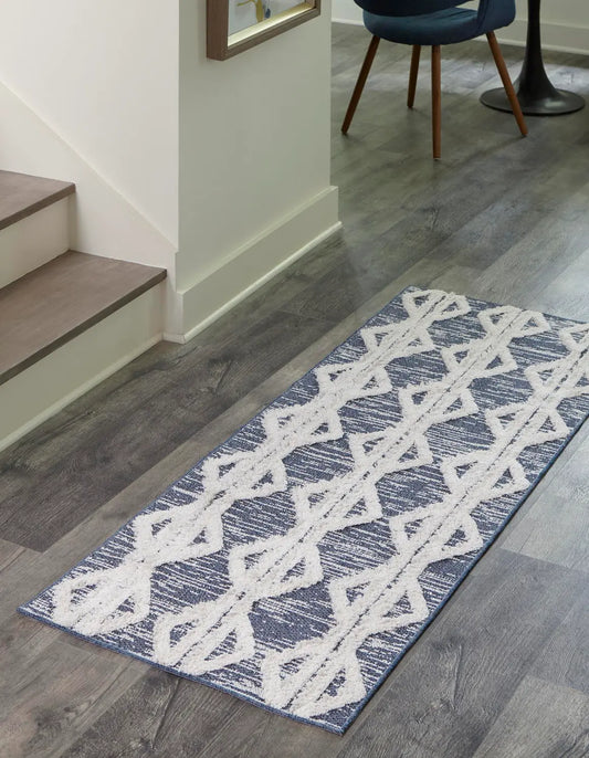 Navy Blue Sabrina Soto Casa Geometric Runner Rug