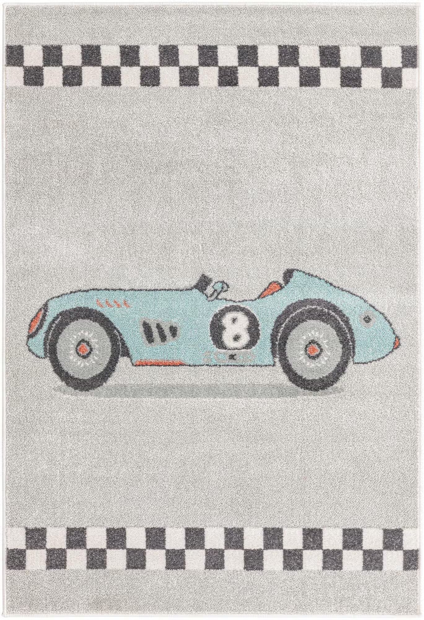 Gray Race Car Whimsy Rectangle Rug