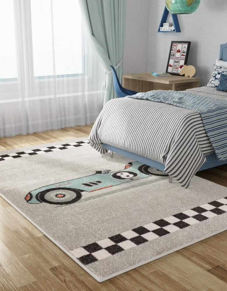 Gray Race Car Whimsy Rectangle Rug