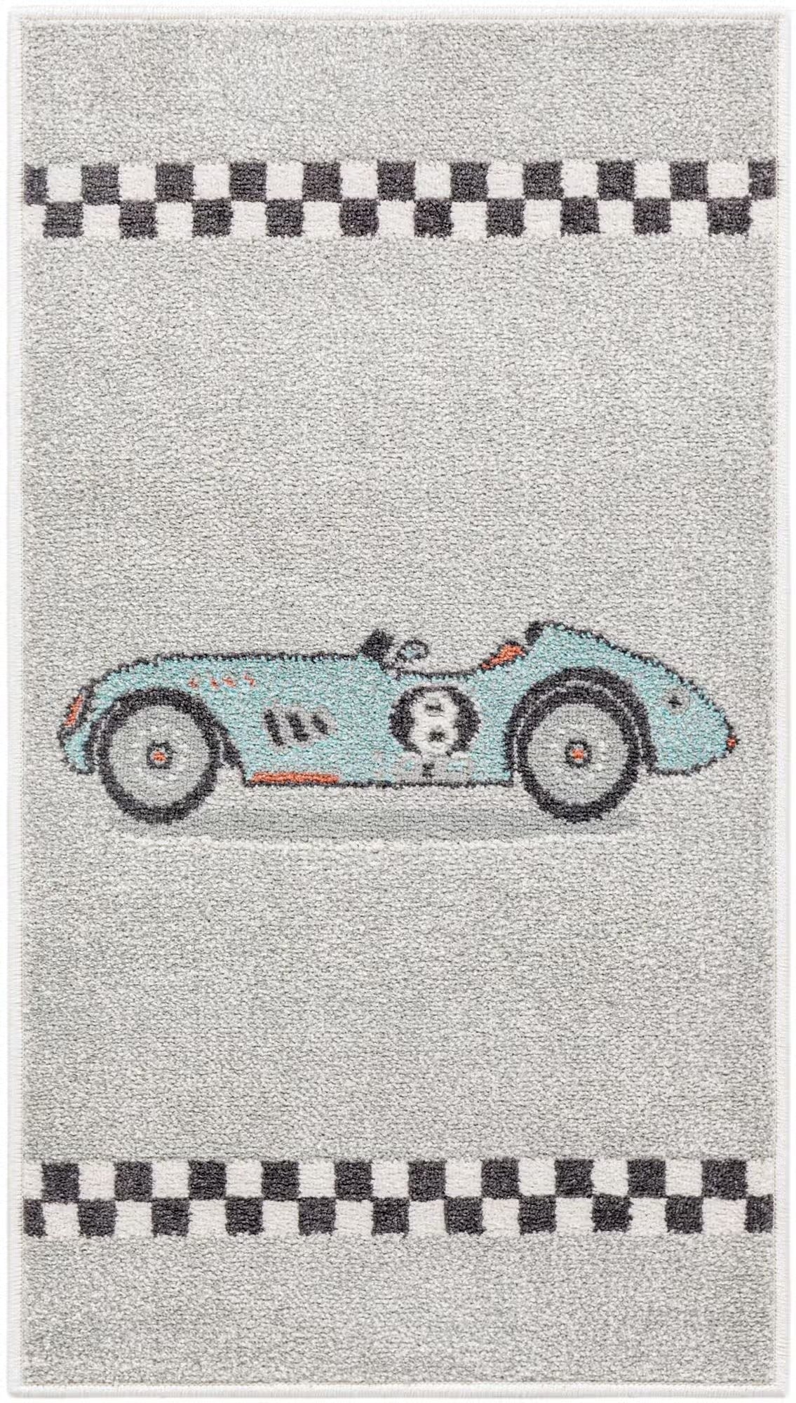 Gray Race Car Whimsy Runner Rug