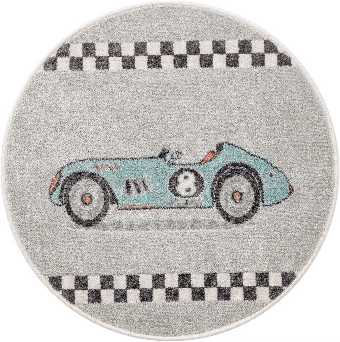 Gray Race Car Whimsy Round Rug