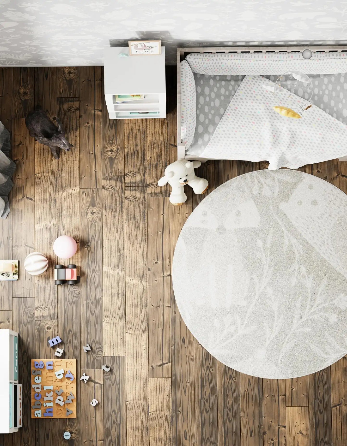 Gray Animals Whimsy Round Rug