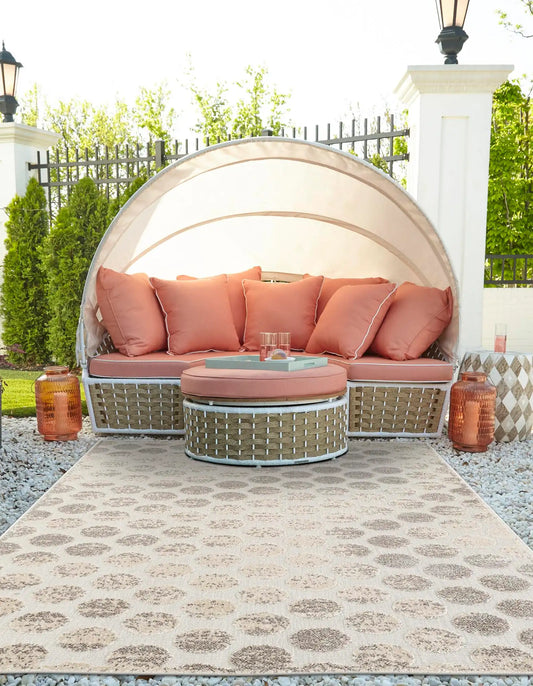 Beige and Ivory Sabrina Soto Indoor/Outdoor Rectangle Rug with Circles