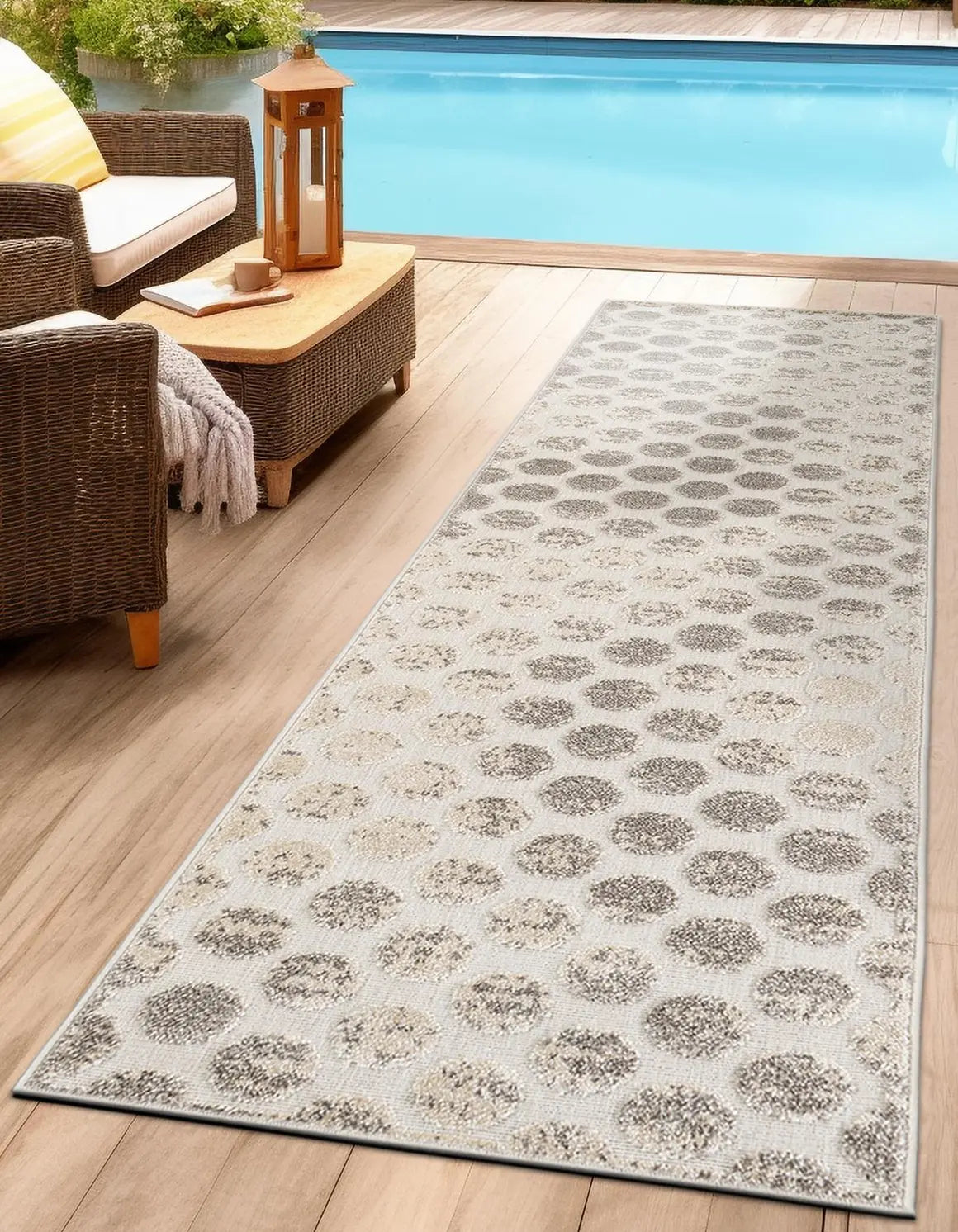 Beige and Ivory Sabrina Soto Indoor/Outdoor Runner Rug with Circles