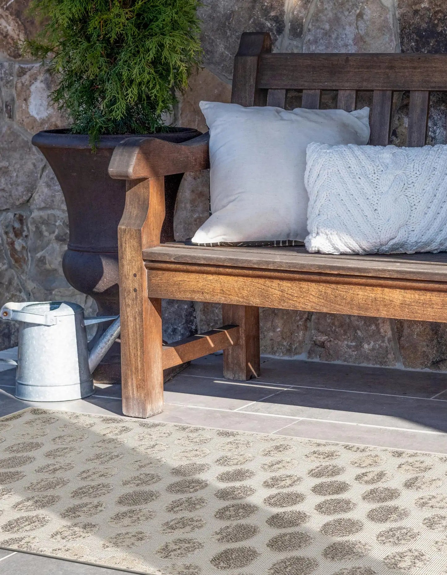 Beige and Ivory Sabrina Soto Indoor/Outdoor Runner Rug with Circles