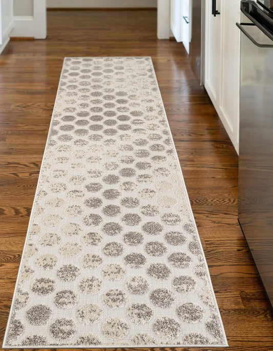 Beige and Ivory Sabrina Soto Indoor/Outdoor Runner Rug with Circles