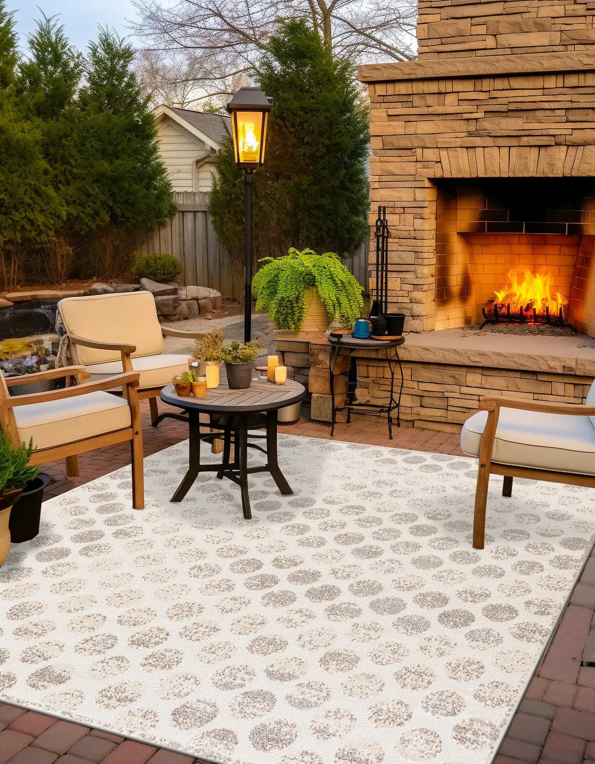 Beige and Ivory Sabrina Soto Indoor/Outdoor Square Rug with Circles