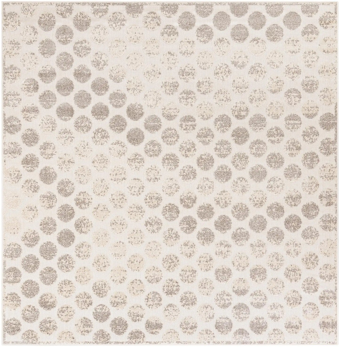 Beige and Ivory Sabrina Soto Indoor/Outdoor Square Rug with Circles