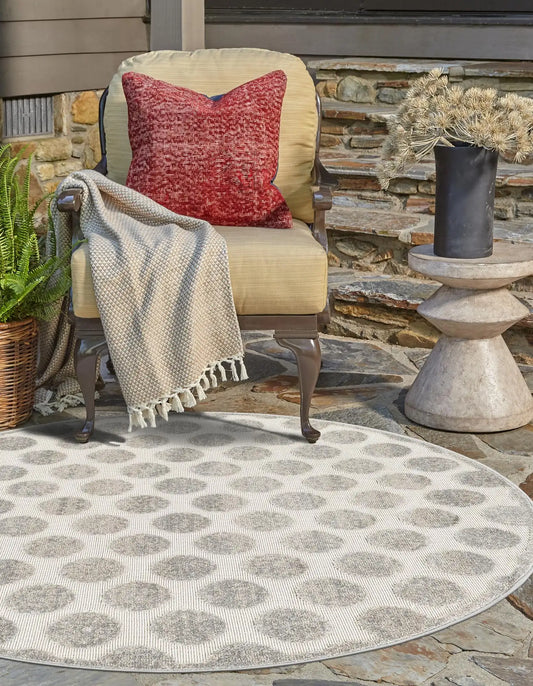 Gray Sabrina Soto Indoor/Outdoor Round Rug with Circles