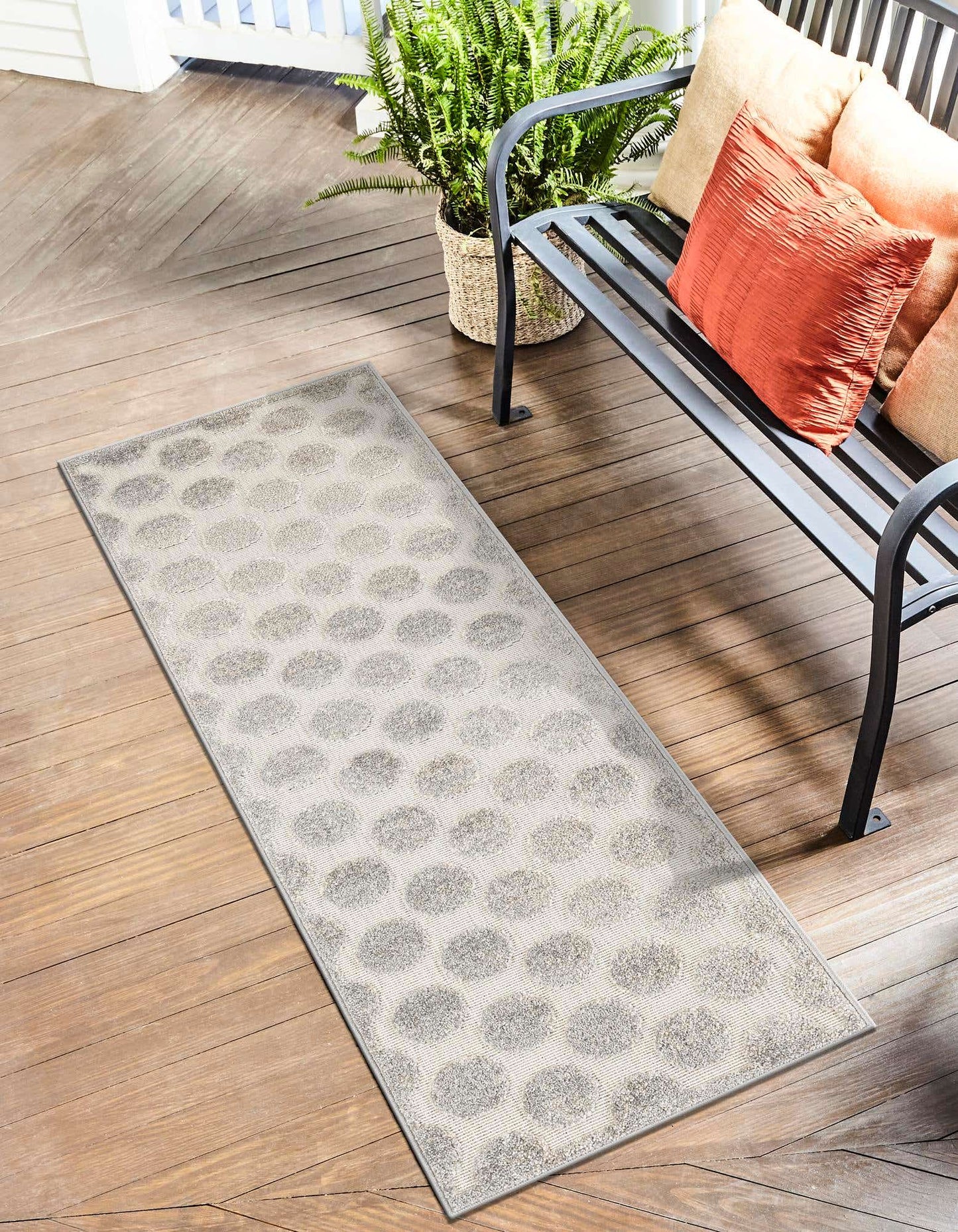 Gray Sabrina Soto Indoor/Outdoor Runner Rug with Circles