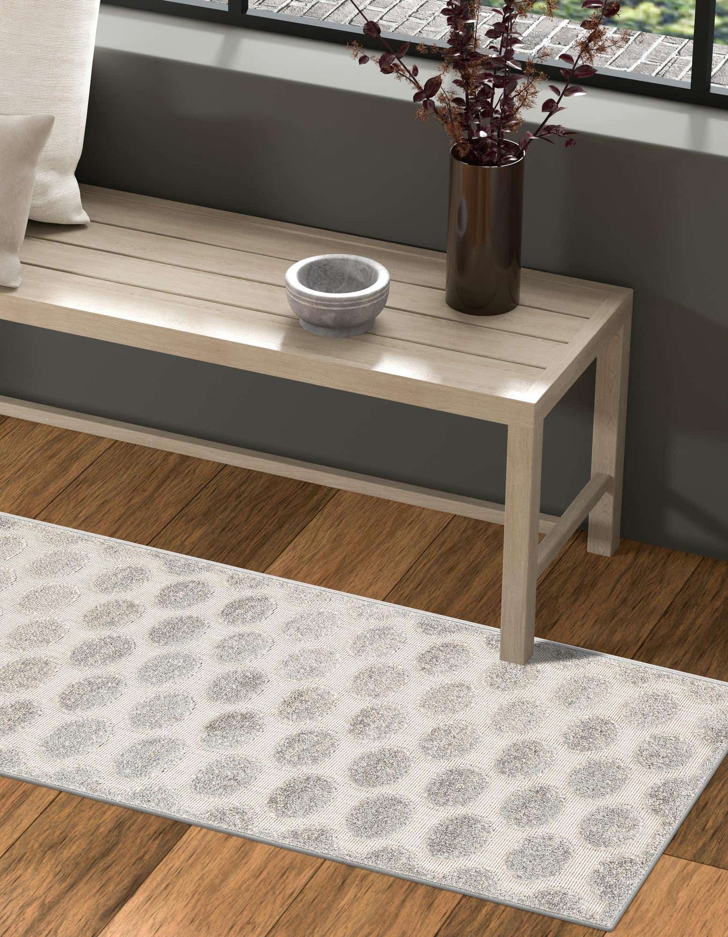 Gray Sabrina Soto Indoor/Outdoor Runner Rug with Circles