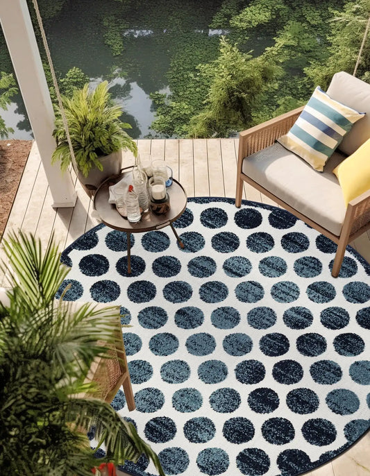 Navy Blue Sabrina Soto Indoor/Outdoor Round Rug with Circles