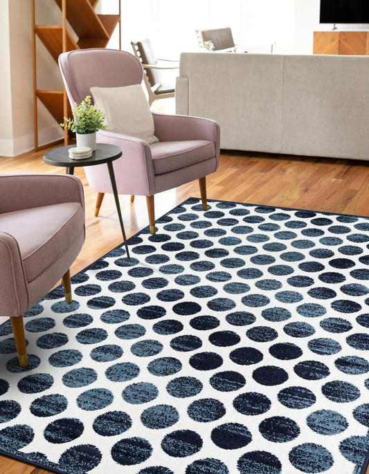 Navy Blue Sabrina Soto Indoor/Outdoor Rectangle Rug with Circles