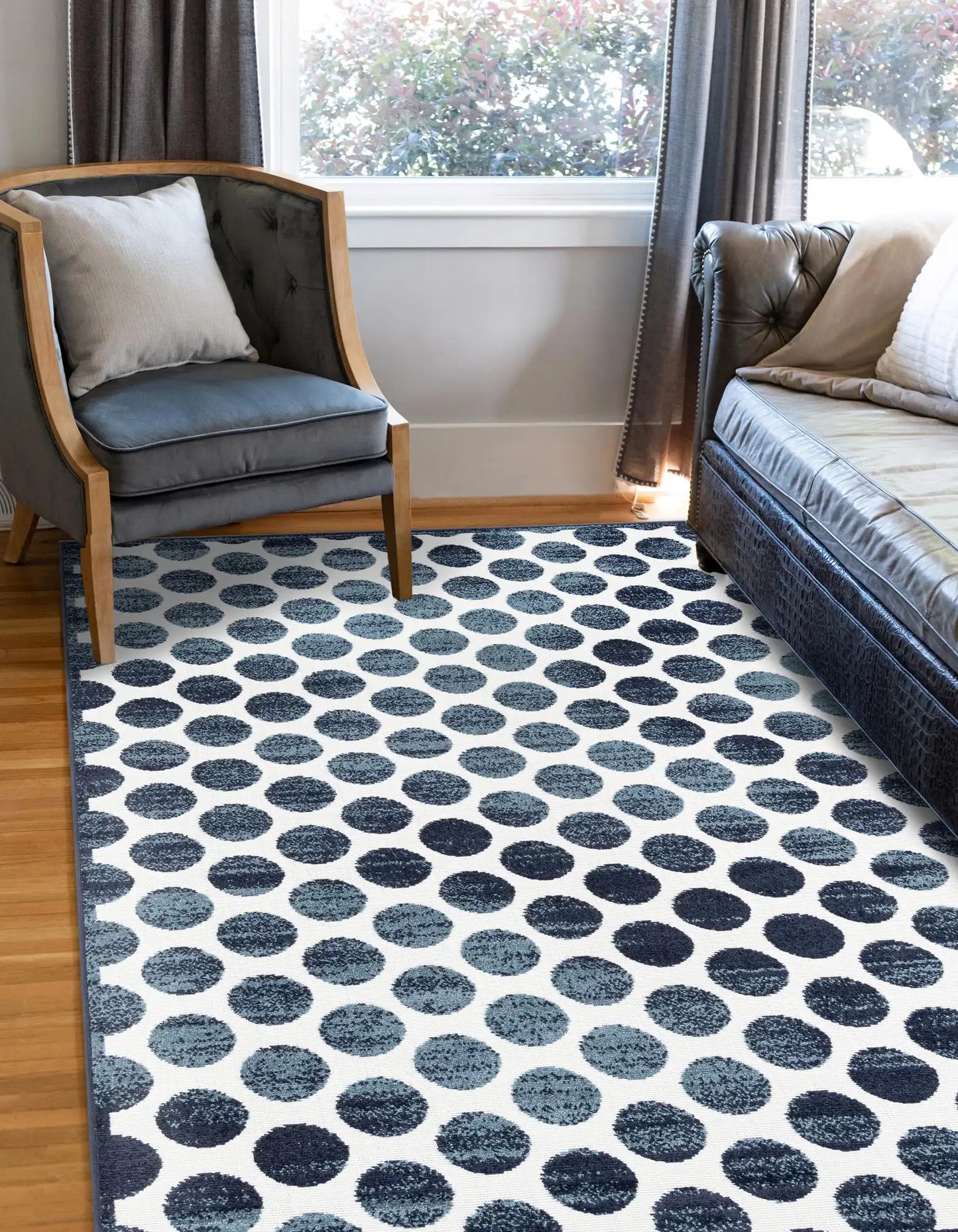 Navy Blue Sabrina Soto Indoor/Outdoor Rectangle Rug with Circles