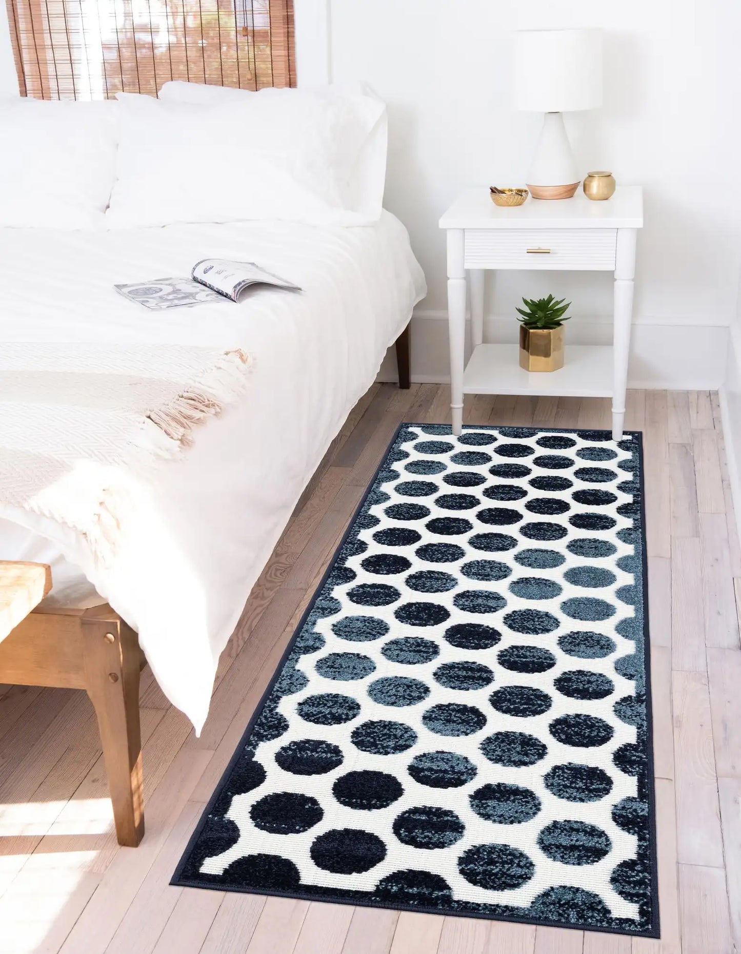 Navy Blue Sabrina Soto Indoor/Outdoor Runner Rug with Circles