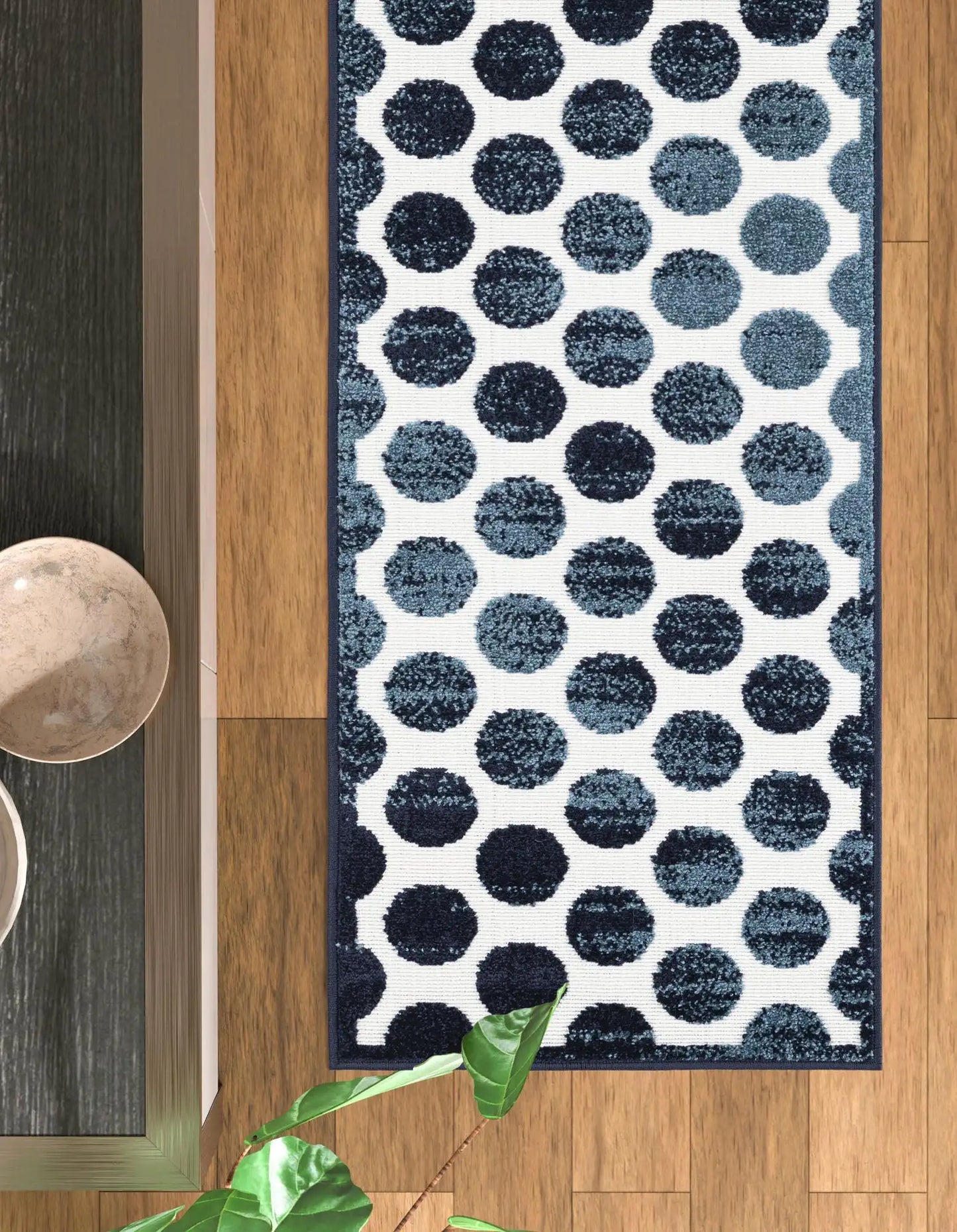 Navy Blue Sabrina Soto Indoor/Outdoor Runner Rug with Circles