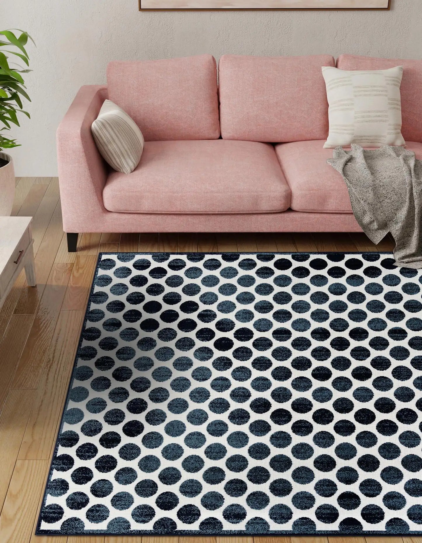 Navy Blue Sabrina Soto Indoor/Outdoor Square Rug with Circles