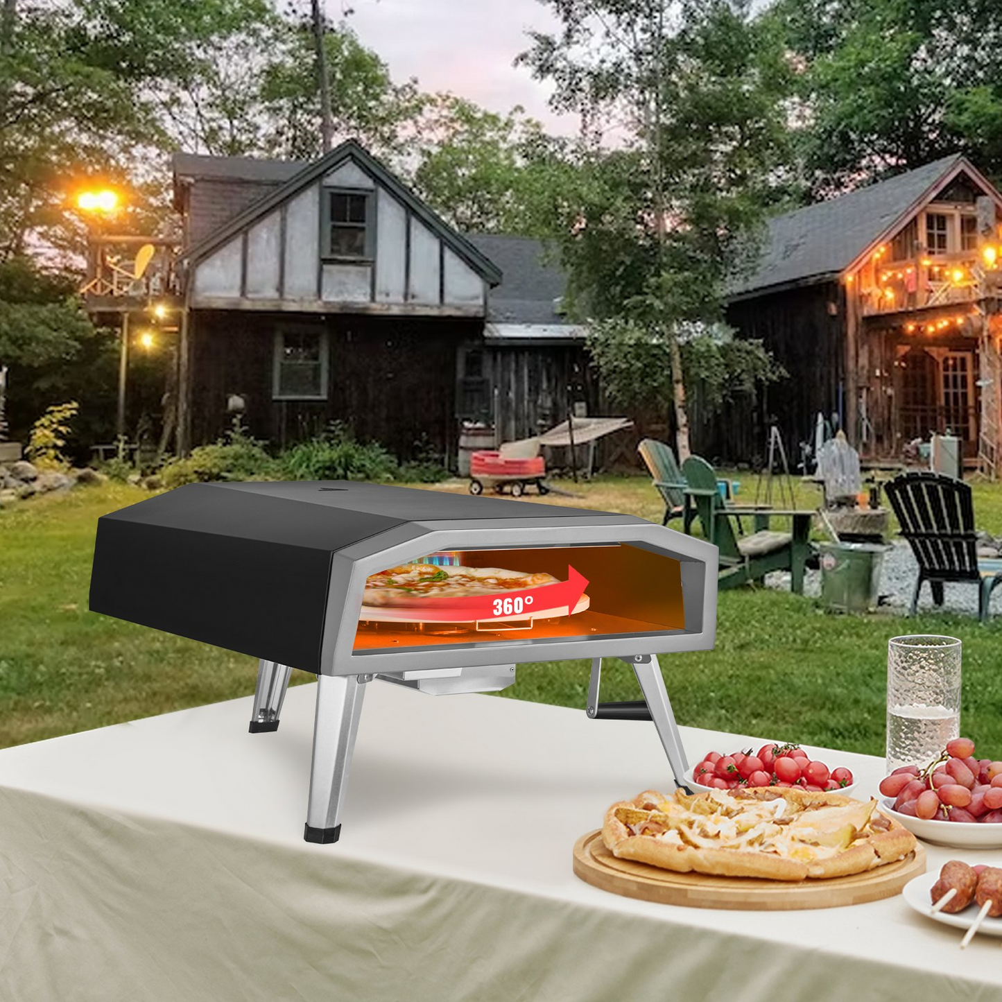 VEVOR Outdoor Pizza Oven, 16-inch, Gas Fired Pizza Maker, Portable Outside Stainless Steel Pizza Grill with 360° Rotatable Pizza Stone, Waterproof Cover, Peel, IR Thermometer, Gas Burner, CSA Listed