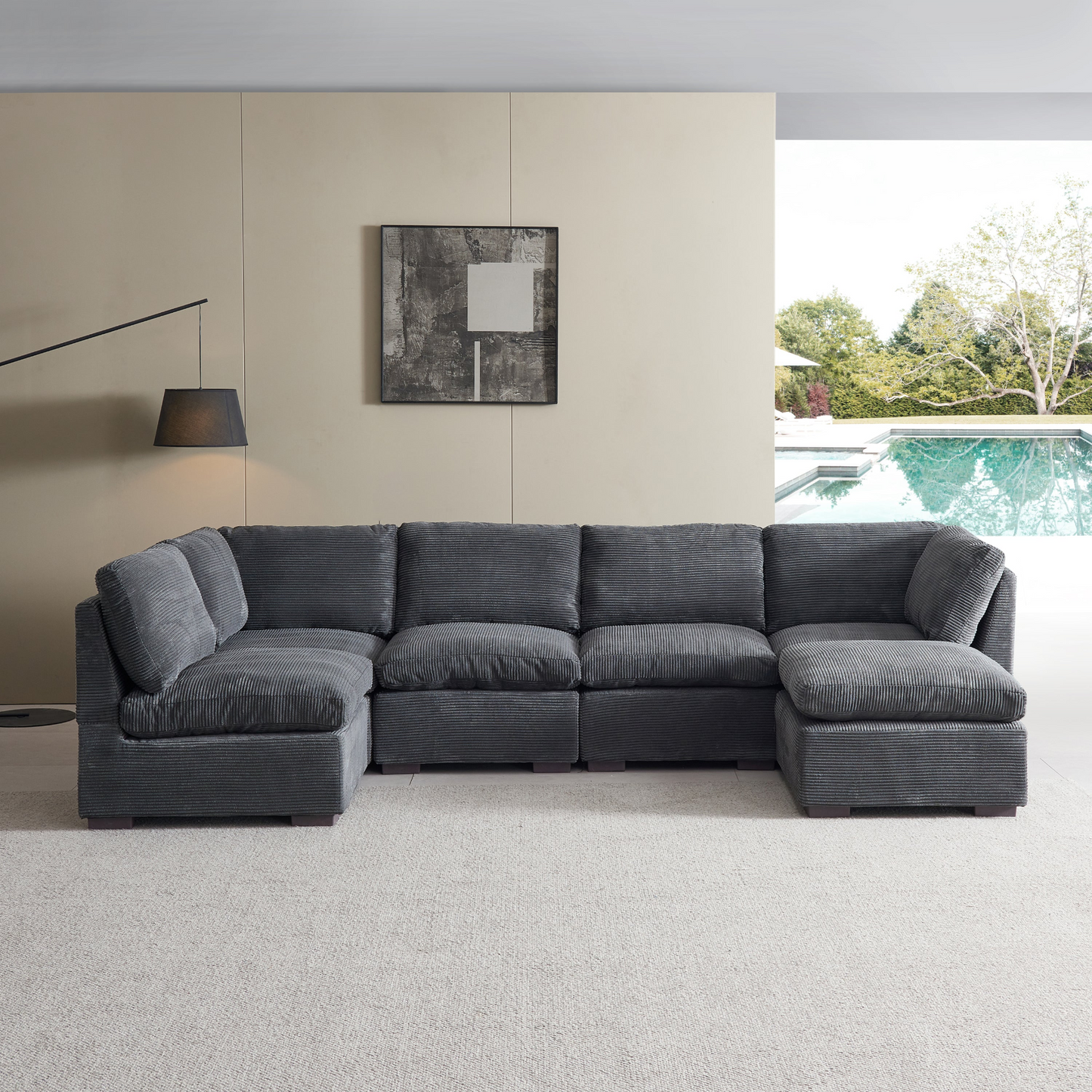Convertible Modern Luxury Sectional Sofa Couch for Living Room Quality Corduroy Upholstery Modular Sofa Dark Grey