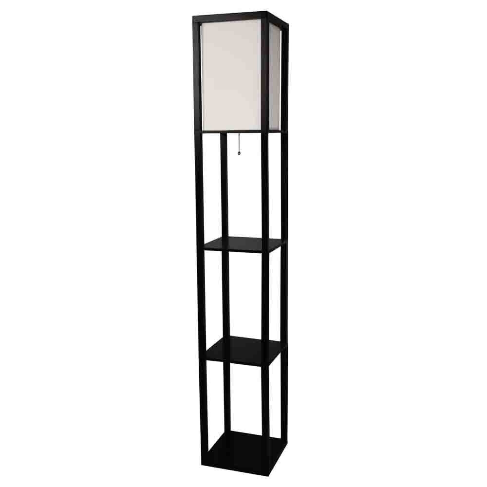 Lighting > Floor Lamps - Black 3-Shelf  Modern Floor Lamp With Beige Linen Shade