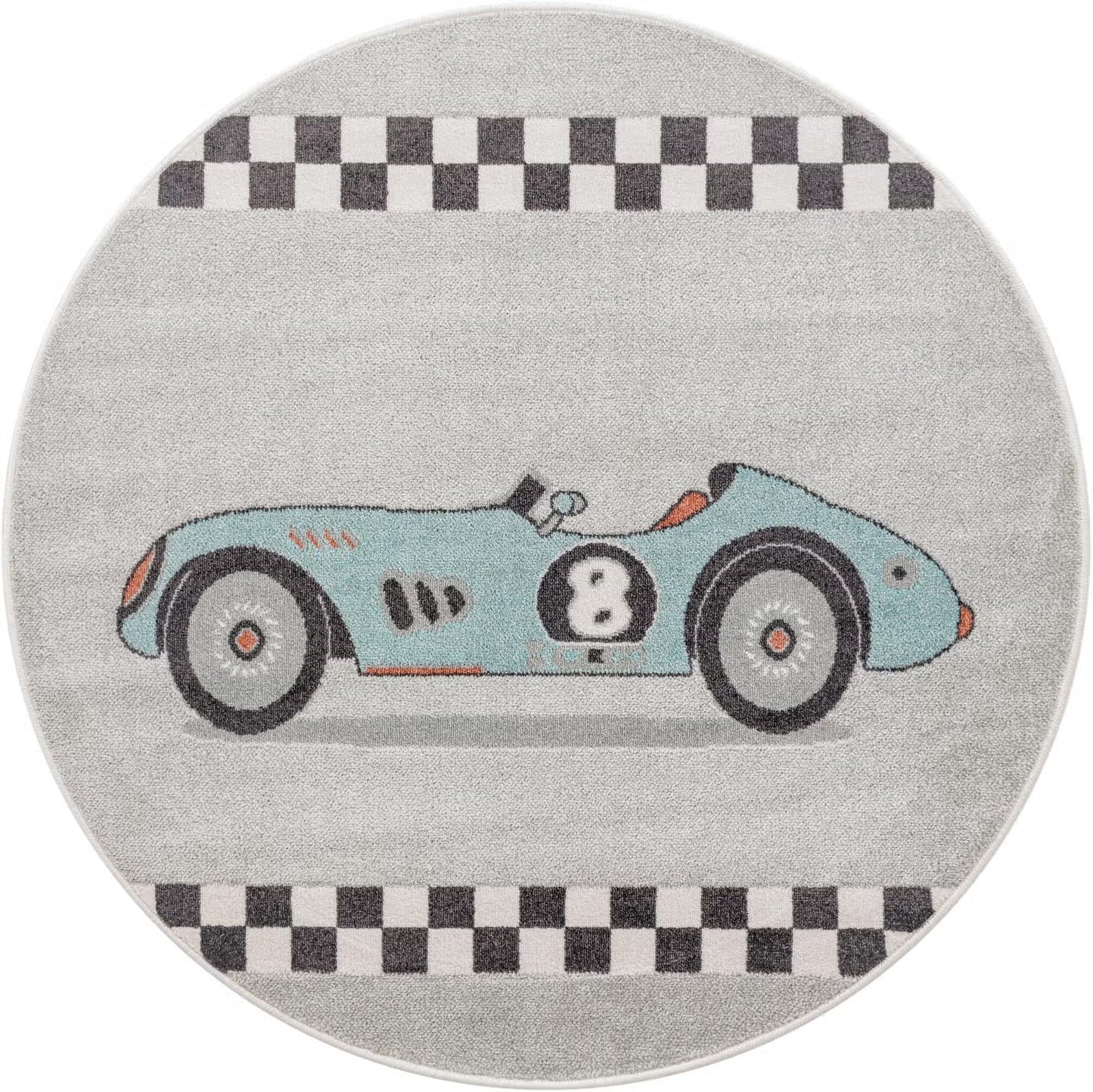 Gray Race Car Whimsy Round Rug