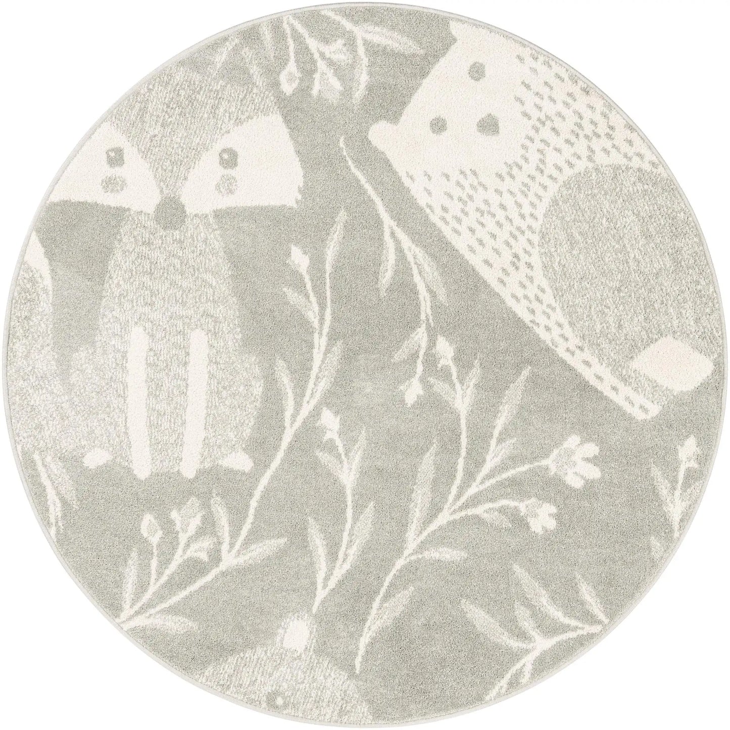 Gray Animals Whimsy Round Rug