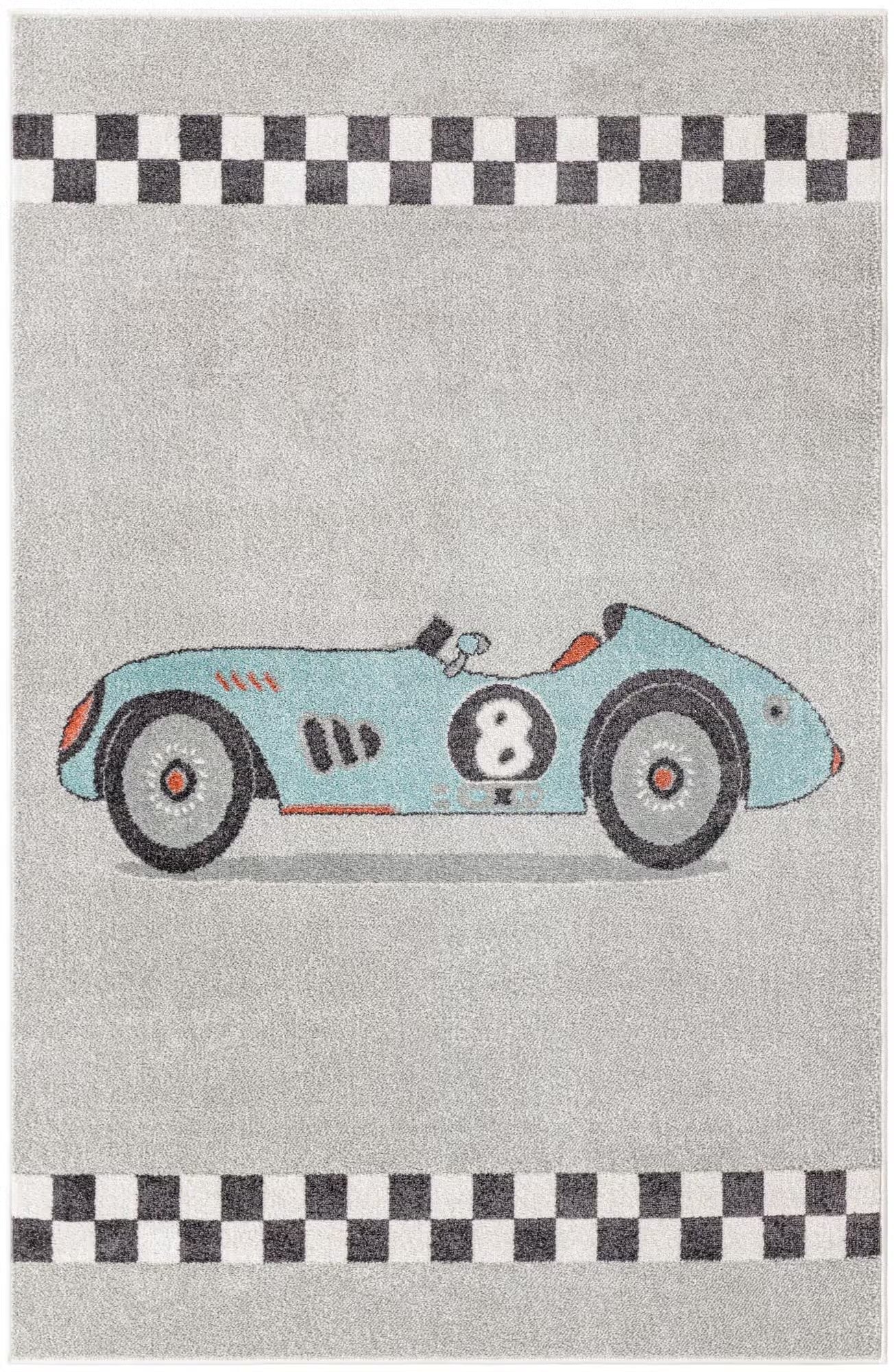 Gray Race Car Whimsy Rectangle Rug