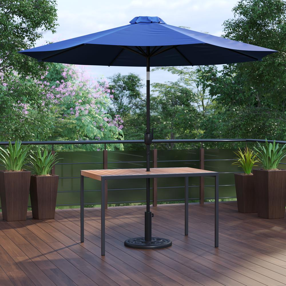 3 Piece Patio Table Set - 30" x 48" Patio Table with Navy Umbrella and Base