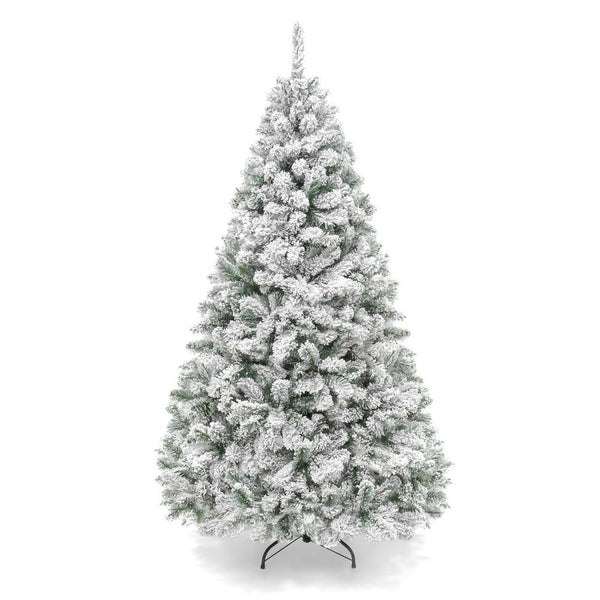Living Room > Christmas Trees & Wreaths - 6 Foot Easy Set Up Snow Flocked Faux Pine Christmas Tree With Metal Stand