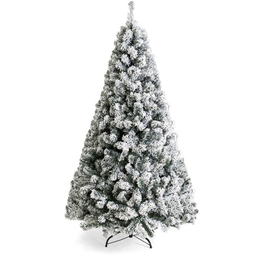Living Room > Christmas Trees & Wreaths - 7.5 Foot Easy Set Up Snow Flocked Faux Pine Christmas Tree With Metal Stand