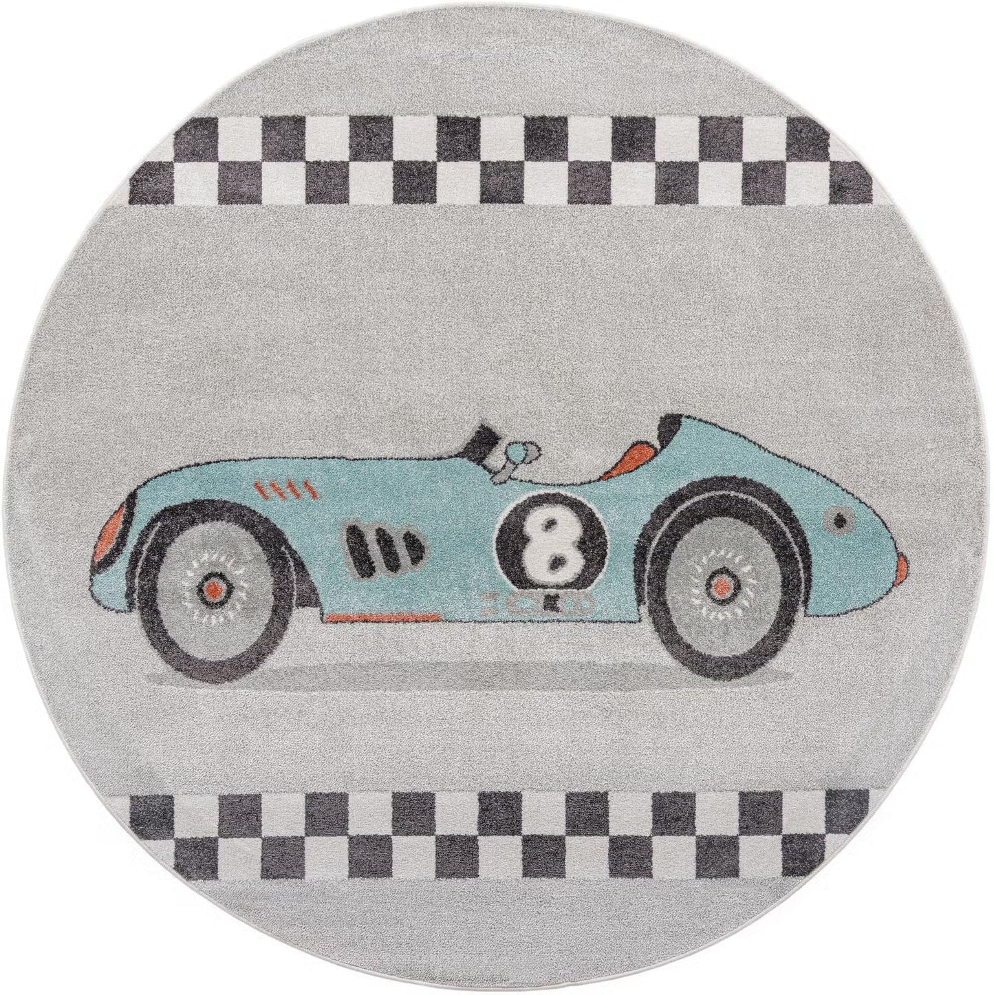 Gray Race Car Whimsy Round Rug