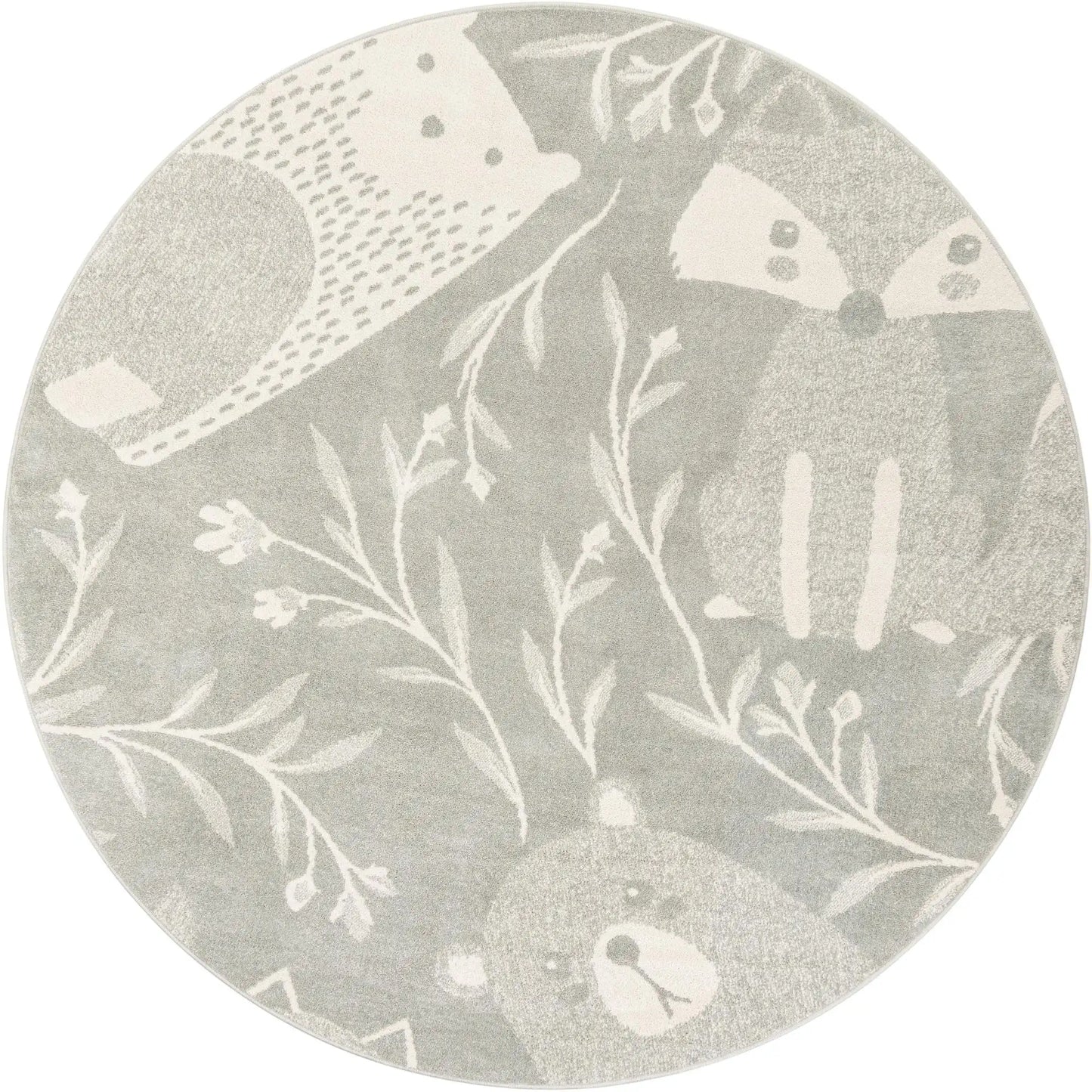 Gray Animals Whimsy Round Rug