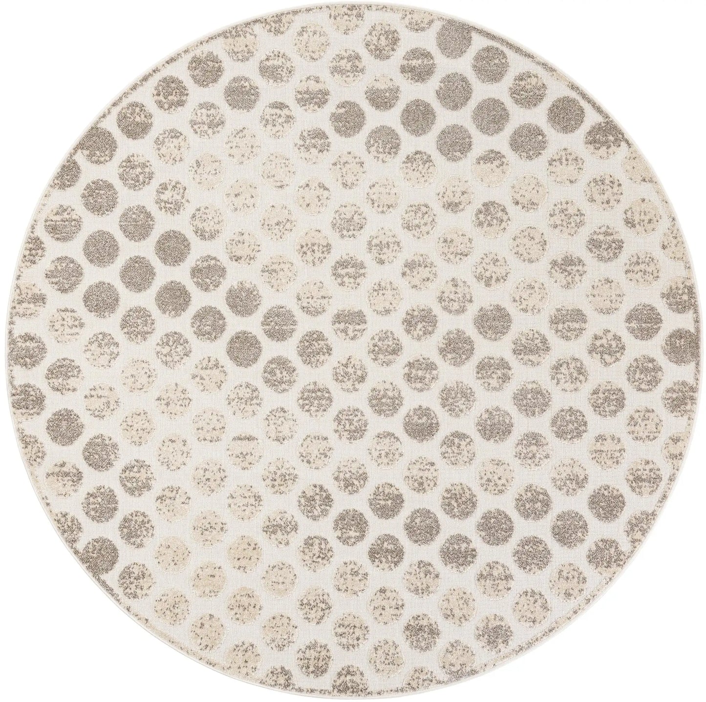 Beige and Ivory Sabrina Soto Indoor/Outdoor Round Rug with Circles