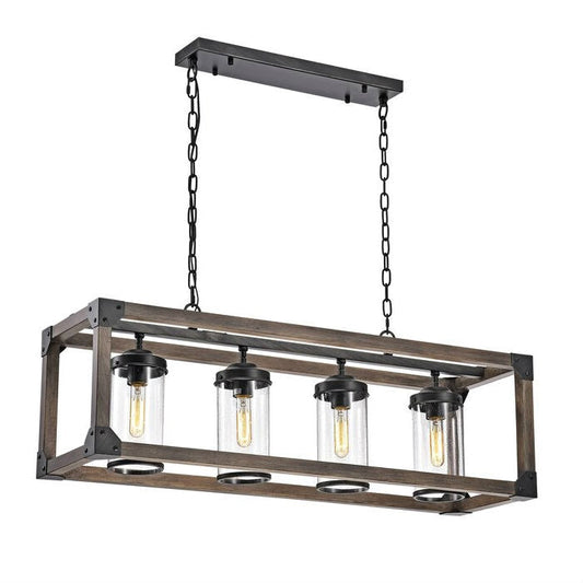Lighting > Chandeliers - 4 Light Adjustable Dimmable Rectangle Chandelier With Wrought Iron Accents