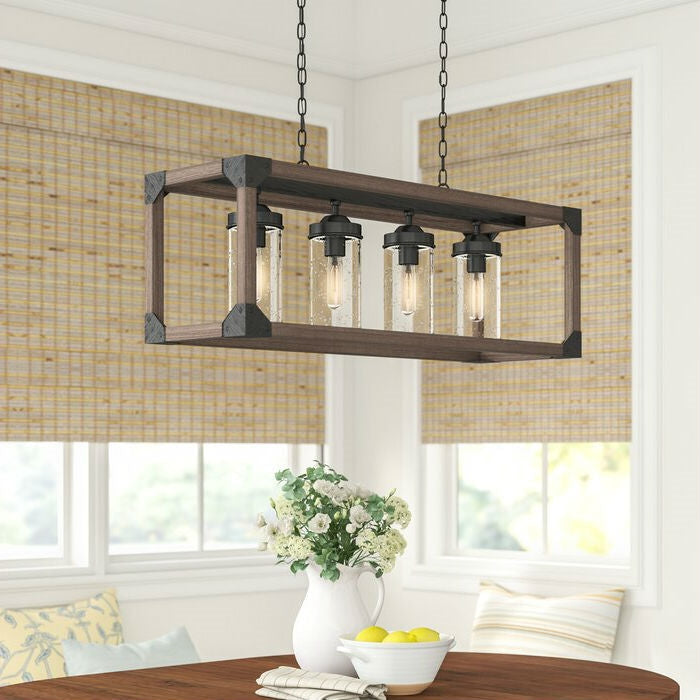 Lighting > Chandeliers - 4 Light Adjustable Dimmable Rectangle Chandelier With Wrought Iron Accents