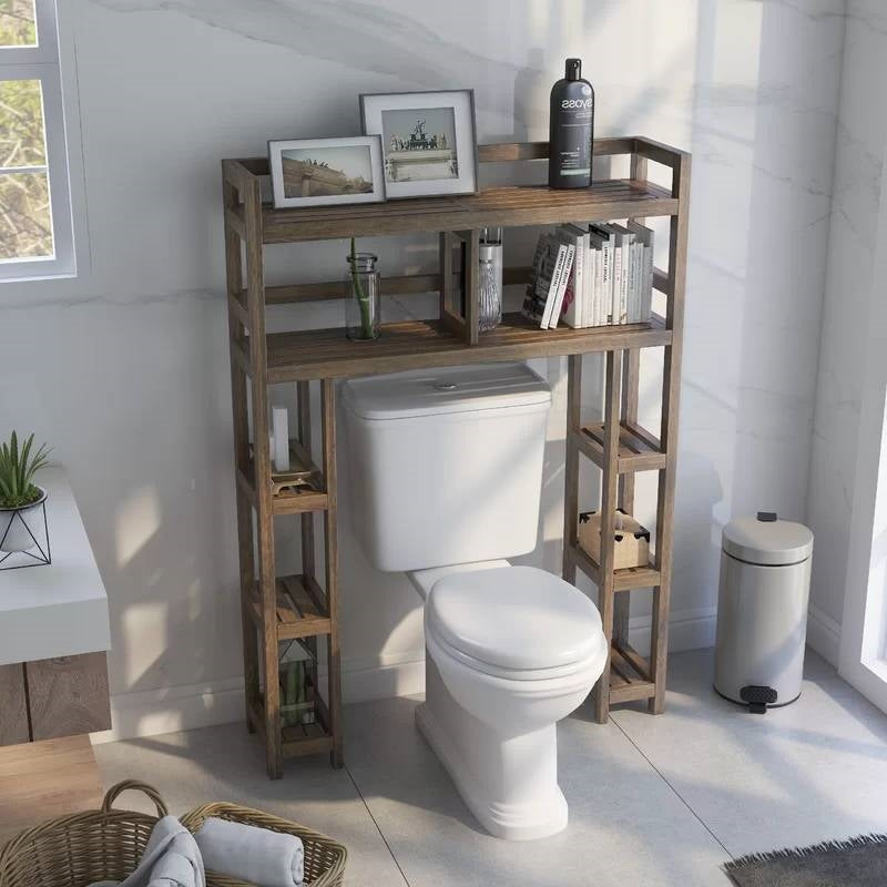Bathroom > Bathroom Cabinets - Solid Wood Over The Toilet Bathroom Storage Unit In Medium Brown Finish