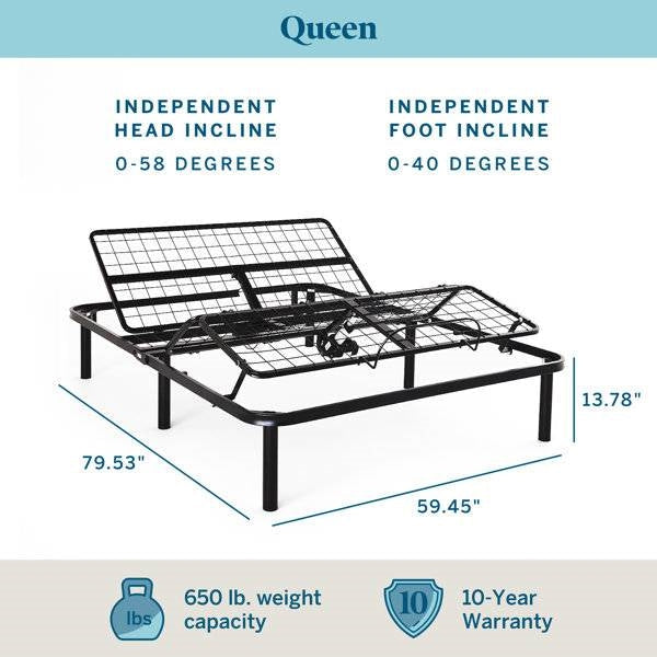 Bedroom > Bed Frames > Adjustable Beds - Queen Size Electric Head Foot Adjustable Bed Base With Remote